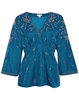 Monsoon Carly Embroidered Velvet Top