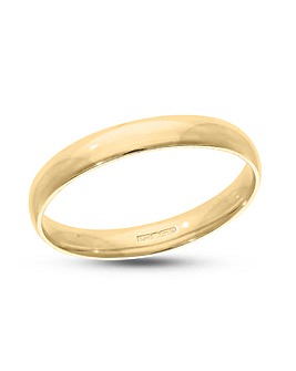 9 Carat Polished Gold 3mm Court Wedding Ring