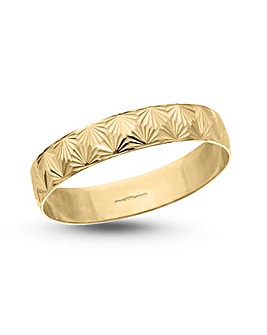 9 Carat Gold Diamond Cut Fan Design D Shape Wedding Ring