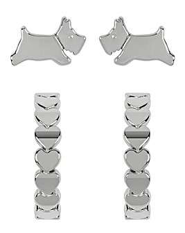 Radley Ladies Silver Leaping Dog Huggie Twin Pack Earrings