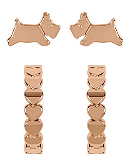 Radley Ladies Rose Gold Leaping Dog Huggie Twin Pack Earrings