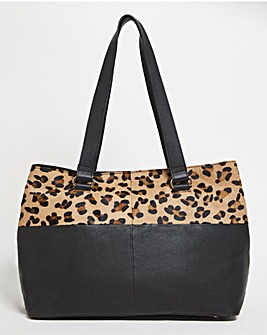 Large Leopard Print Leather Tote Bag