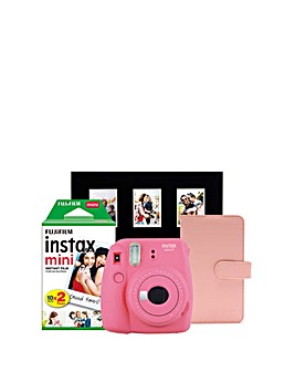 Fujifilm Instax Mini 9 Instant Camera with 20 Shot Film, Album & Frame - Pink