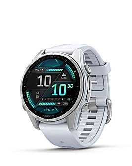 Garmin Fenix 8 43mm Amoled Smart Watch - Silver with Whitestone Silicone Band