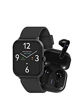 Reflex Active Series 17 Black Smart Watch and True Wireless Sound Earbud Set