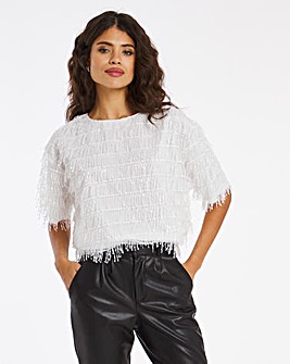 Joanna Hope Sequin Fringe Blouse