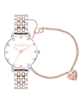 Olivia Burton Midi Classic Screw Detail Watch & Rose Gold Bracelet Set