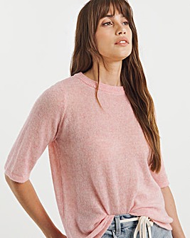 Pink Sheer Half Sleeve Knitted T-shirt