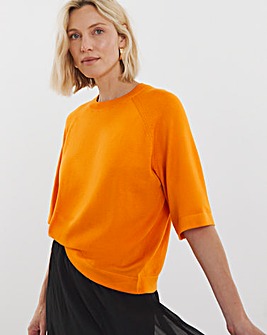 Orange Half Sleeve Raglan Knitted T-shirt