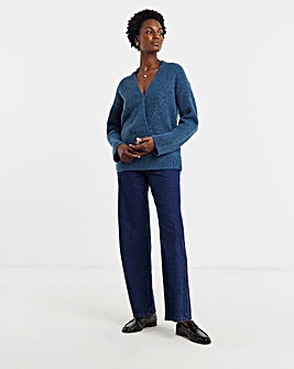 Blue Deep V Neck Knitted Jumper