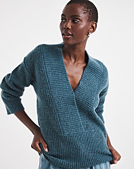 Blue Deep V Neck Knitted Jumper