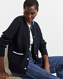 Contrast Bomber Style Knitted Cardigan