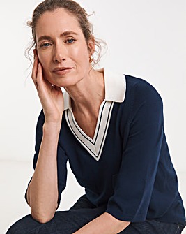 Contrast Collar V Neck Jumper