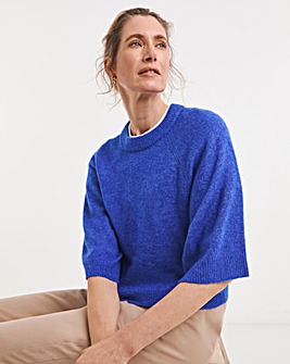 Blue Fine Knit Wide Sleeve Jumper