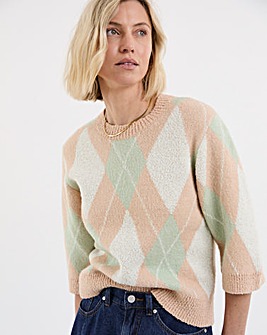 Argyle Wide Half Sleeve Jumper