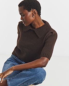 Chocolate Fluffy Collar Jumper