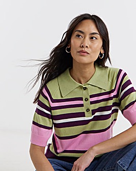 Stripe Knitted Polo Jumper