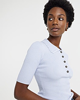 Ribbed Knit Polo Jumper