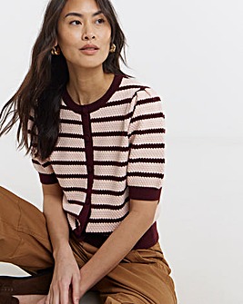 Textured Stripe Short Sleeve Cardigan