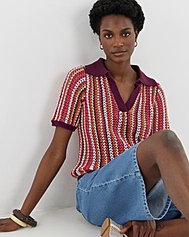 Stripe Knitted Short Sleeve Polo