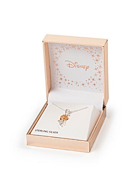 Disney Beauty & The Beast Two Tone Sterling Silver Rose Pendant Necklace