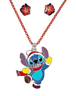 Disney Lilo & Stitch Christmas Pendant and Flower Earring Set