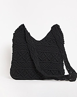 Black Macrame Crochet Shoulder Bag