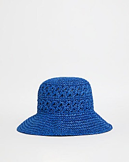 Blue Crochet Straw Hat