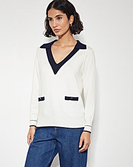 Monsoon Clara V-Neck Collared Jumper