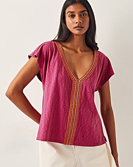 Monsoon Elena Embroidered V-Neck Jersey T-Shirt