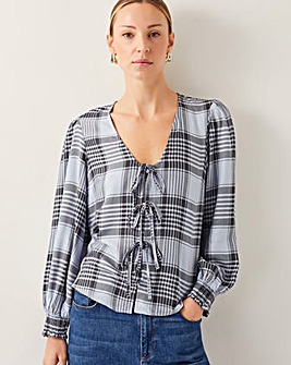 Monsoon Ava Tie-Front Check Blouse