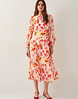 Monsoon Vanna Frill Floral Print Midi Dress