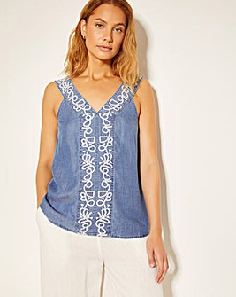 Monsoon Isolde Embroidered Chambray Cami Top