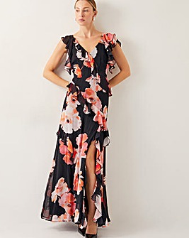 Monsoon Carrie Floral Ruffle Chiffon Maxi Dress