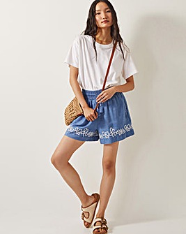 Monsoon Isolde Embroidered Chambray Shorts