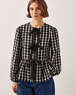 Monsoon Violet Bow Check Blouse