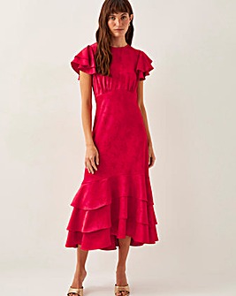 Monsoon Ester Satin Ruffle Midi Dress