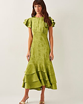 Monsoon Ester Satin Ruffle Midi Dress