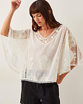 Monsoon Lena Sheer Embroidered Angel Sleeve Top