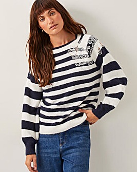 Monsoon Lou Lace Stripe Jumper