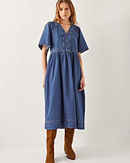 Monsoon Lydia Short Sleeve Denim Midi Dress