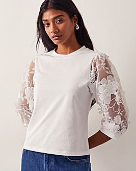 Monsoon Fi Floral Sheer-Sleeve Top