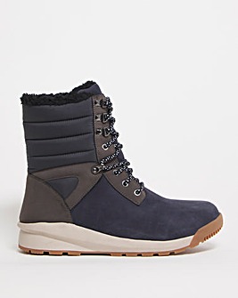 Navy Walking Leather Boot Wide Fit