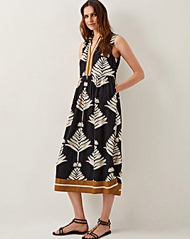 Monsoon Pamela Sleeveless Leaf Print Midi Dress