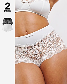 Pretty Secrets 2 Pack Lottie Lace Briefs - Black/White