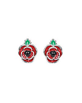 Rhodium plated enamel Poppy earrings