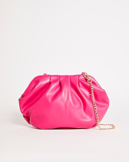Pink Ruched Clutch Bag With Chain Strap