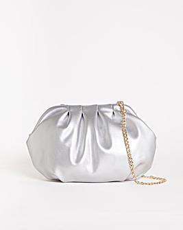 Cream Frame Detail Ruched Clutch Bag