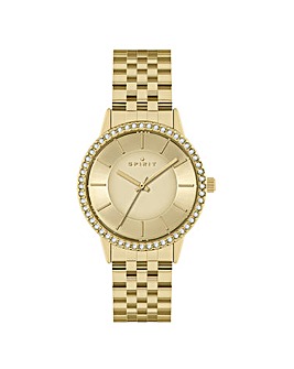 Spirit Ladies Gold Stone Bezel Watch