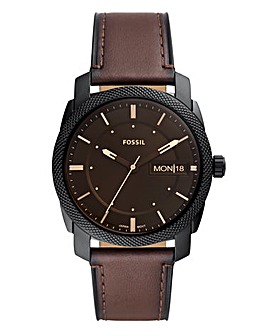 Fossil Mens Machine Leather Strap Watch